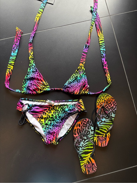 Roxy Other - Y2K Roxy Multicolor Neon Animal Print Bikini Set